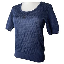 Dior Oblique Monogram Wolle Kurzarmpullover Marineblau Marineblau