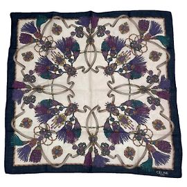 Céline Celine Navy Silk Scarf Navy blue