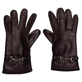 Gucci-GUCCI Gloves T.International S Leather-Brown