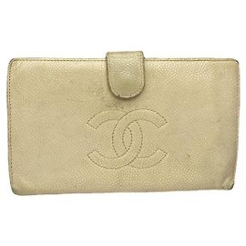 Chanel Cambon Beiger Leder Geldbörse Beige