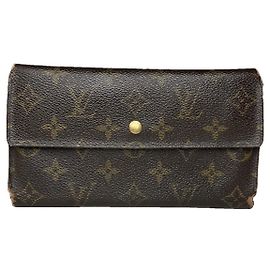 Carteira de couro marrom Louis Vuitton Flore Marrom