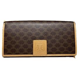 Céline Celine Triomphe Vintage Brown Leather Wallet Brown