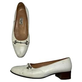 Céline Celine Triomphe White Leather Flat White