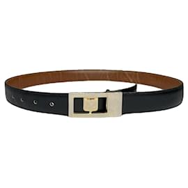 Céline Celine Triomphe Black Leather Belt Black