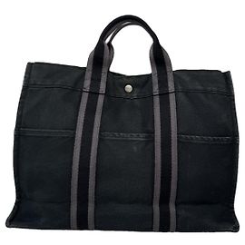 Borsa a mano in cotone nero Hermès Nero