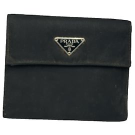 Prada Tessuto  Black Leather Wallet Black