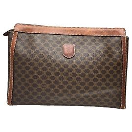 Céline Celine Triomphe Brown Leather Clutch Bag Brown