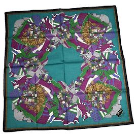 Céline Celine Blue Silk Scarf Blue
