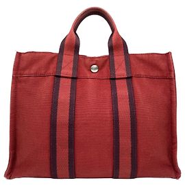 Borsa a mano in cotone rosso Hermès Rosso