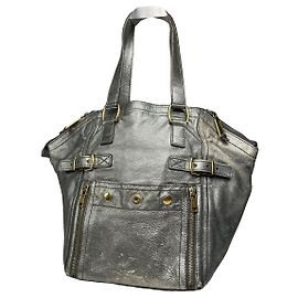 Bolsa de couro prateada Yves Saint Laurent Prata