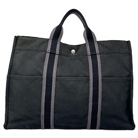 Borsa a mano in cotone nero Hermès Nero
