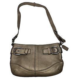Bolsa de couro prateada Sufflette Signature da Coach Prata