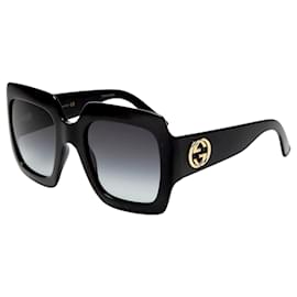 Gucci-Gucci Black / Gold Double G Oversized Square Frame Sunglasses-Black