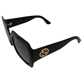 Gucci-Gucci Black / Gold Double G Oversized Square Frame Sunglasses-Black
