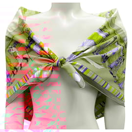 Hermès-Hermes Coral / Pink Multi Prieres au Vent Print Square Silk Twill Scarf-Pink