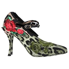 Dolce & Gabbana-Dolce & Gabbana Floral Mary Jane Pumps in Multicolor Satin and Patent Leather -Multiple colors