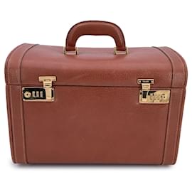 Gucci-Vintage Brown Leather Train Case Beauty Travel Bag-Brown