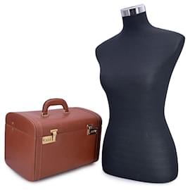 Gucci-Vintage Brown Leather Train Case Beauty Travel Bag-Brown