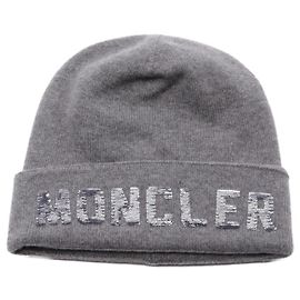 Moncler Wool Cashmere Knit Cap Hat Grey