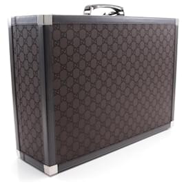 Gucci-Gucci GG Canvas Leather Suitcase Bag-Brown