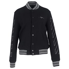 Off White Off-White Diagonal 3D Lin Skinny Varsity Jacket in Black Wool Black