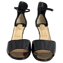 Christian Louboutin-Christian Louboutin Trezanita Spiked Heel Sandals in Black Patent Leather-Black