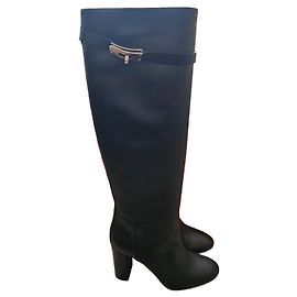 Hermès Story black leather boots Black