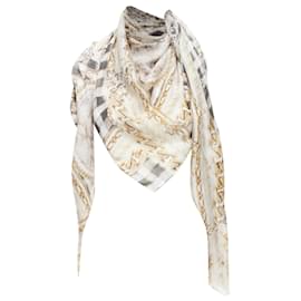 Balmain-Balmain Modal Cashmere Chain Check Trompe L'oeil Print Scarf-White,Cream