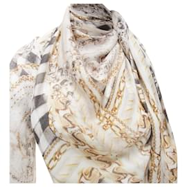 Balmain-Balmain Modal Cashmere Chain Check Trompe L'oeil Print Scarf-White,Cream