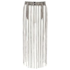 Christopher Kane Multi Chain Stud Front Leather Fringe Belt Black
