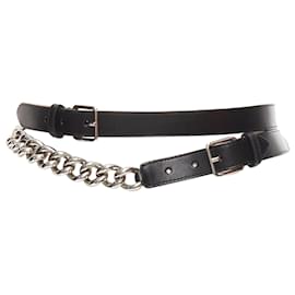 Alexander Mcqueen-Alexander Mcqueen Leather Silver Chunky Metal Chain Wrap Belt-Black