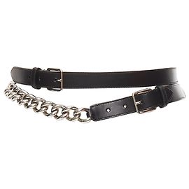 Cinto de couro prateado com corrente de metal chunky da Alexander McQueen Preto