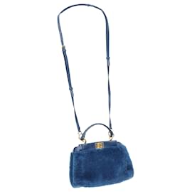 Fendi-Fendi Peekaboo shearling fur gold hardware turnlock crossbody satchel-Blue