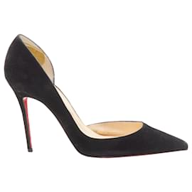 Christian Louboutin-Pompe stiletto dorsay en daim Iriza de Christian Louboutin-Noir