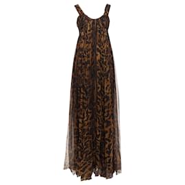 Alexander Mcqueen-Alexander Mcqueen silk leopard print corseted long gown-Brown