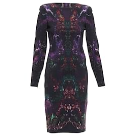 Alexander Mcqueen-Alexander Mcqueen Feather Print Sheath Dress-Black