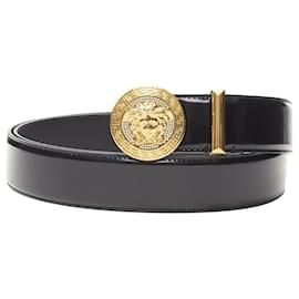 Versace-Versace Medusa Biggie crystal gold medallion coin leather belt-Black