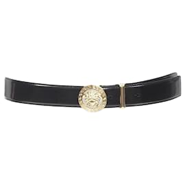 Versace-Versace Medusa Biggie crystal gold medallion coin leather belt-Black