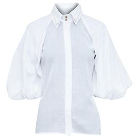 Maje Camisa de algodón victoriana con mangas abullonadas y cuello doble Aje Blanco