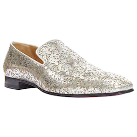 Christian Louboutin-Christian Louboutin Dandelion mirrored laser cut leather loafers-Silvery,Metallic