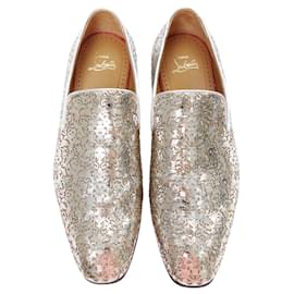 Christian Louboutin-Christian Louboutin Dandelion mirrored laser cut leather loafers-Silvery,Metallic