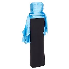 Solace London The Darra satin draped strapless gown Blue