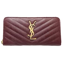 Yves Saint Laurent-Yves Saint Laurent Bordeaux Leather Long Wallet-Dark red