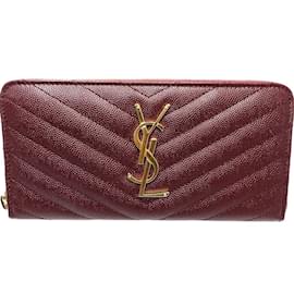 Yves Saint Laurent-Yves Saint Laurent Bordeaux Leather Long Wallet-Dark red