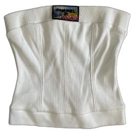 Chanel White Cotton Elastane Bustier Crop Top White