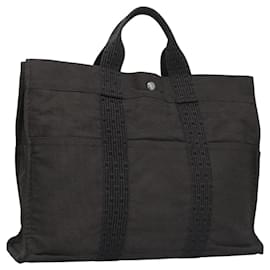 Hermès-HERMES Sac Tote Her Line MM Toile Gris Argent Auth 114261-Marron,Argenté