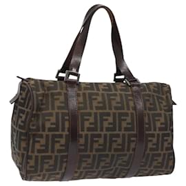 Fendi-FENDI Zucca Canvas Hand Bag Brown Black Auth 114416-Brown,Black