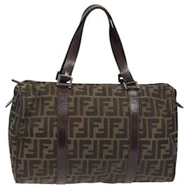 Fendi-FENDI Zucca Canvas Hand Bag Brown Black Auth 114416-Brown,Black