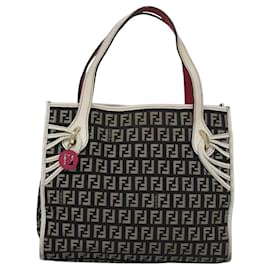 Fendi-FENDI Zucchino Canvas Hand Bag Black Auth 112924-Black