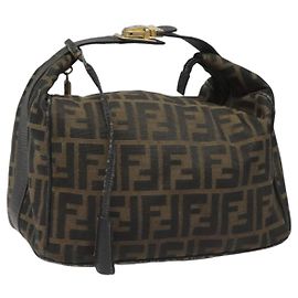 FENDI Zucca Canvas Kosmetiktasche braun schwarz gold Auth 112925 Braun Schwarz Golden